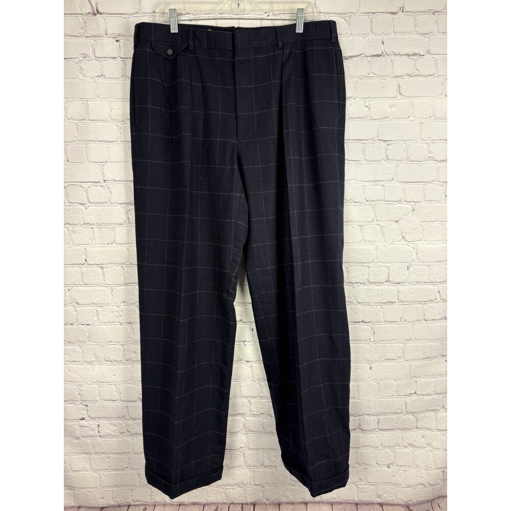 Vintage Polo Ralph Lauren Pants Men 38x33 Gray Wool Pleated Suspender Cuffed
